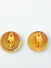 YSL Yves Saint Laurent Vintage Gold Tone Medal Earrings Logo Music Note