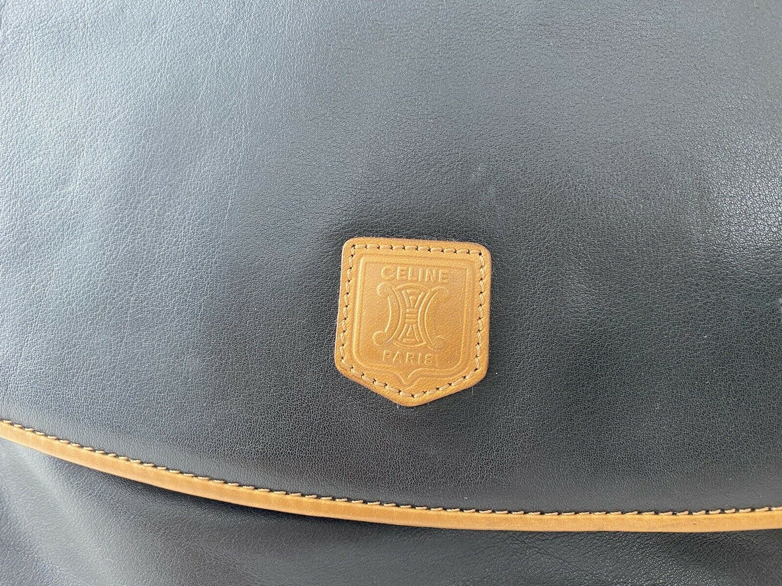 CELINE Vintage Leather Clutch Bag Logo Made in Italy Black Brown