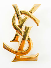 YSL Yves Saint Laurent Vintage Gold Tone Logo Brooch Pin
