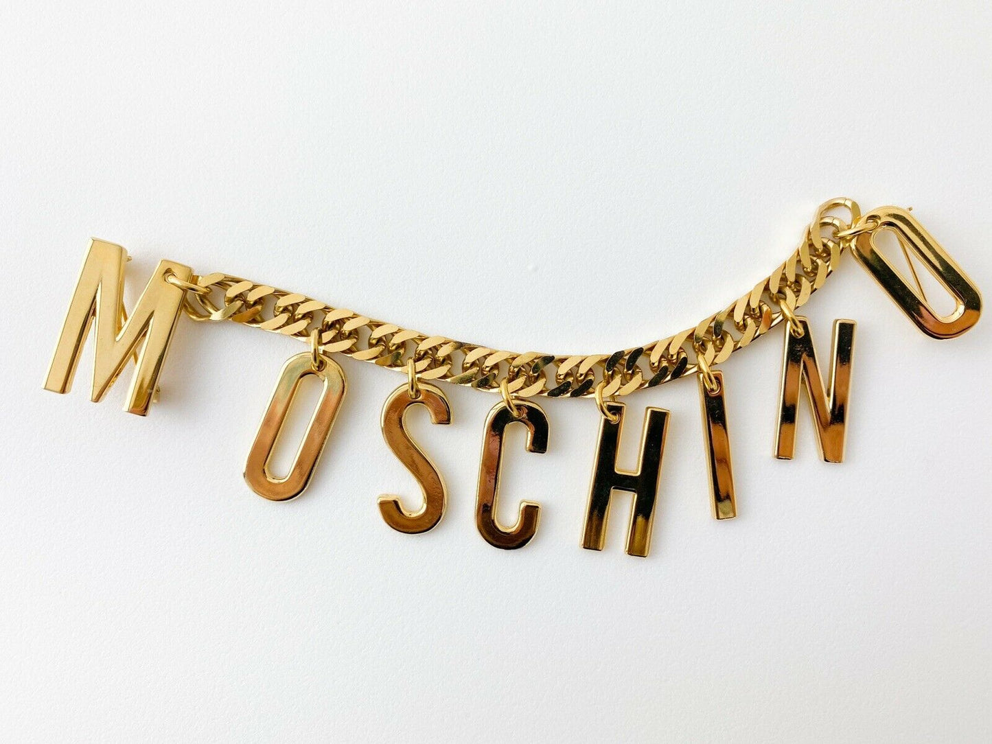 【SOLD OUT】Moschino Vintage Gold Tone Chain Logo Drop Brooch Pin