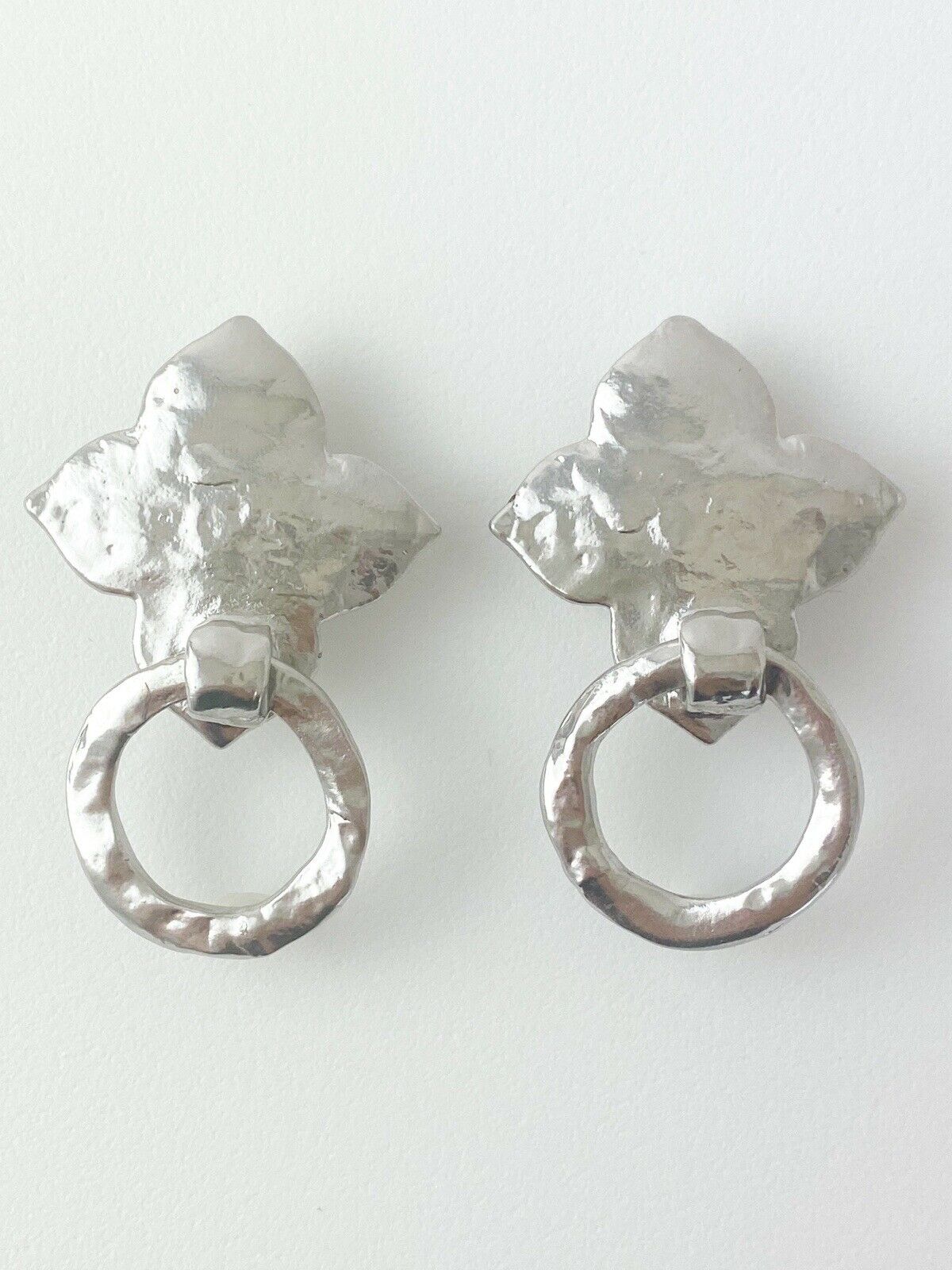 【SOLD OUT】YSL Yves Saint Laurent Vintage Silver Tone Earrings Clover Hoop