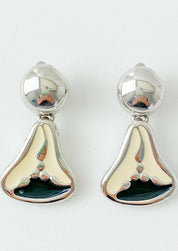 Givenchy Paris Silver Tone Dangle Earrings Vintage Enamel Black
