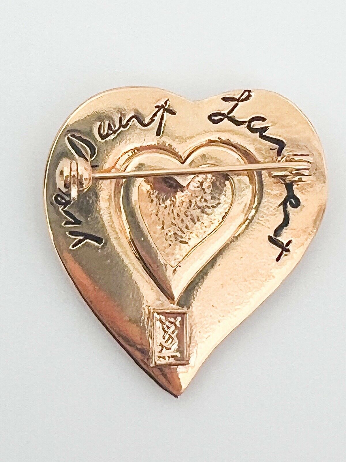 YSL Yves Saint Laurent Vintage Gold Tone Heart Brooch Pin