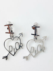 Christian Dior Vintage Silver Tone I Love Dior Earrings Dangling Heart