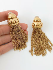 【SOLD OUT】NINA RICCI Gold Tone Long Drop Earrings Fringe Chain