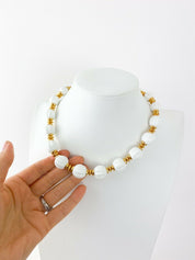 Pierre Balmain Paris Gold Tone Vintage Beaded Necklace White