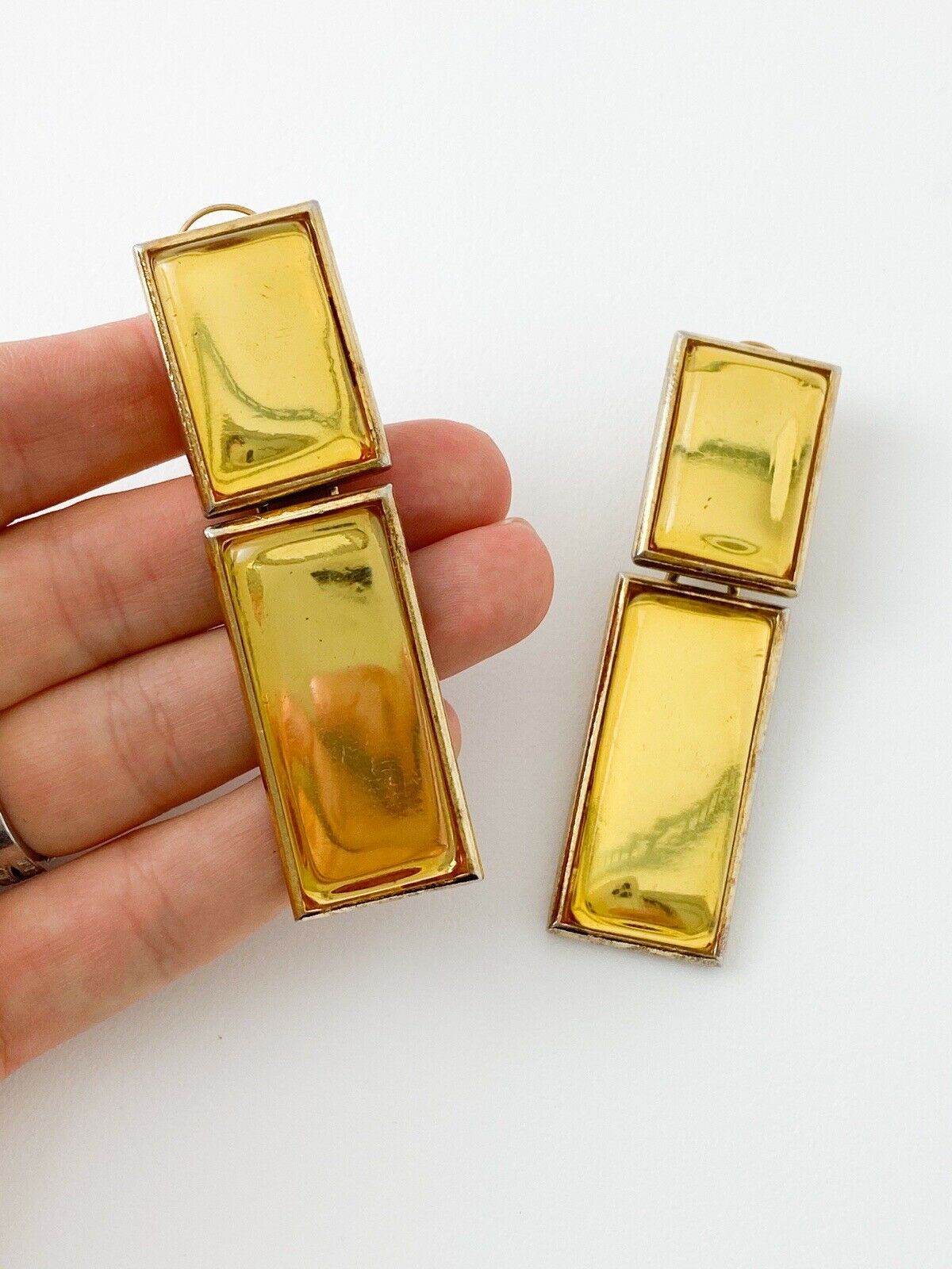 YSL Yves Saint Laurent Vintage Gold Tone Massive Drop Earrings Resin Yellow Gorgeous