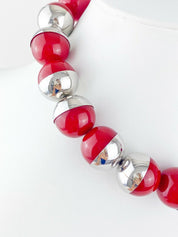 YSL Yves Saint Laurent Vintage Silver Tone Red Massive Bead Choker Necklace