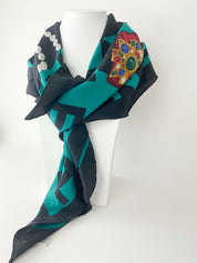 【SOLD OUT】Coco Chanel Vintage Scarf Silk 100% Large Green Made In Italy Beautiful