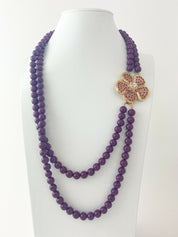 【SOLD OUT】YSL Yves Saint Laurent Vintage Gold Tone Flower Beaded Necklace Purple