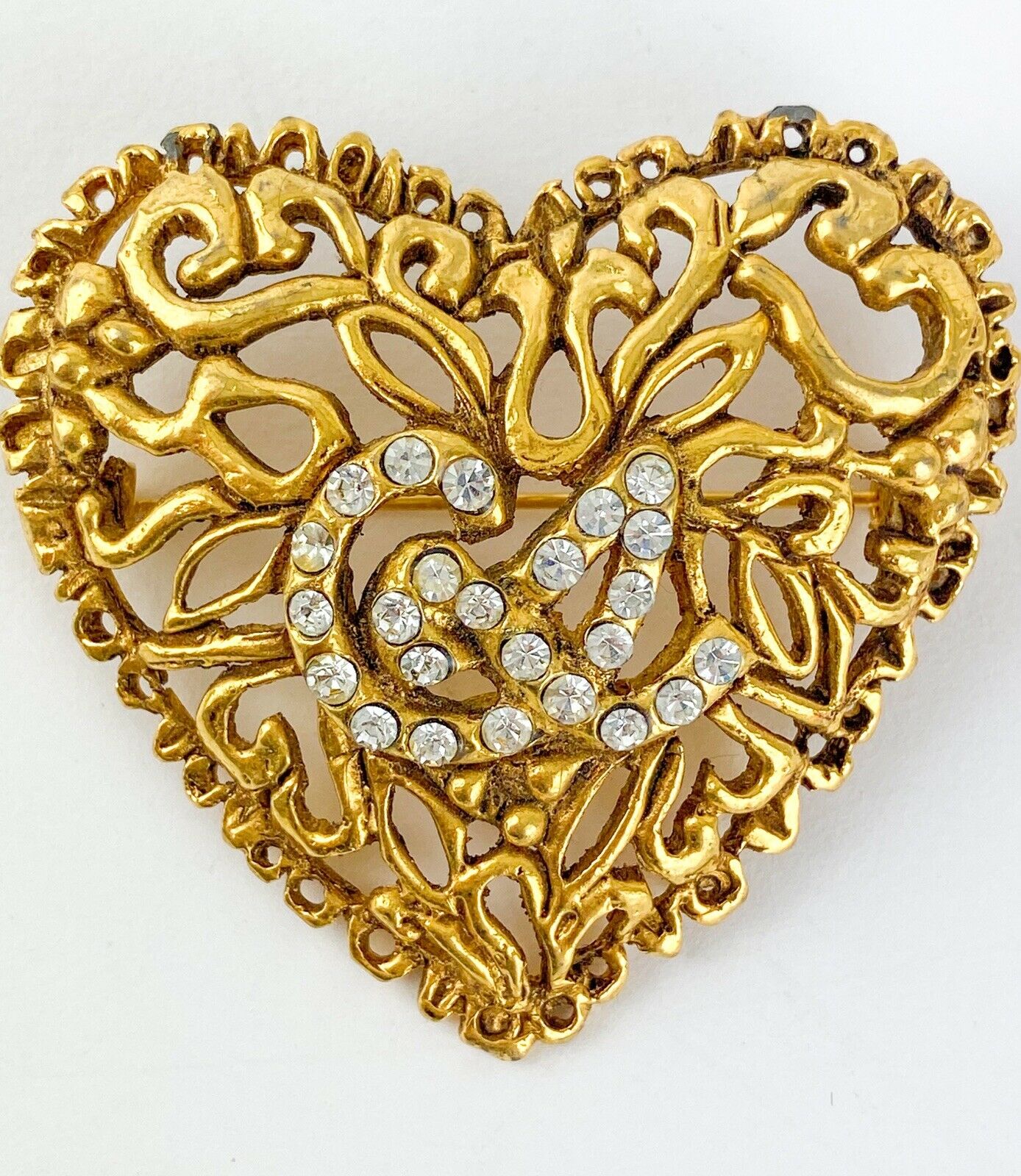 Christian Lacroix Vintage Gold Tone Brooch Pin Heart Logo Made in France