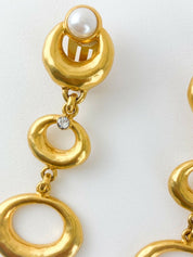 LUCIANO SOPRANI Gold Tone Dangle Earrings Faux Pearls Rhinestones Vintage