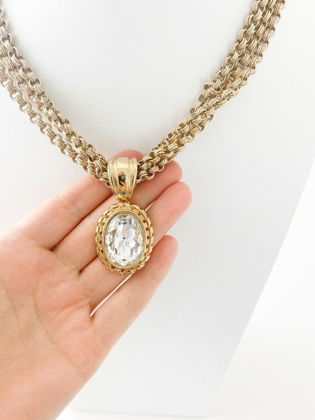 Givenchy Gold Tone Massive Rhinestone Multi-Strands Chain Necklace Vintage