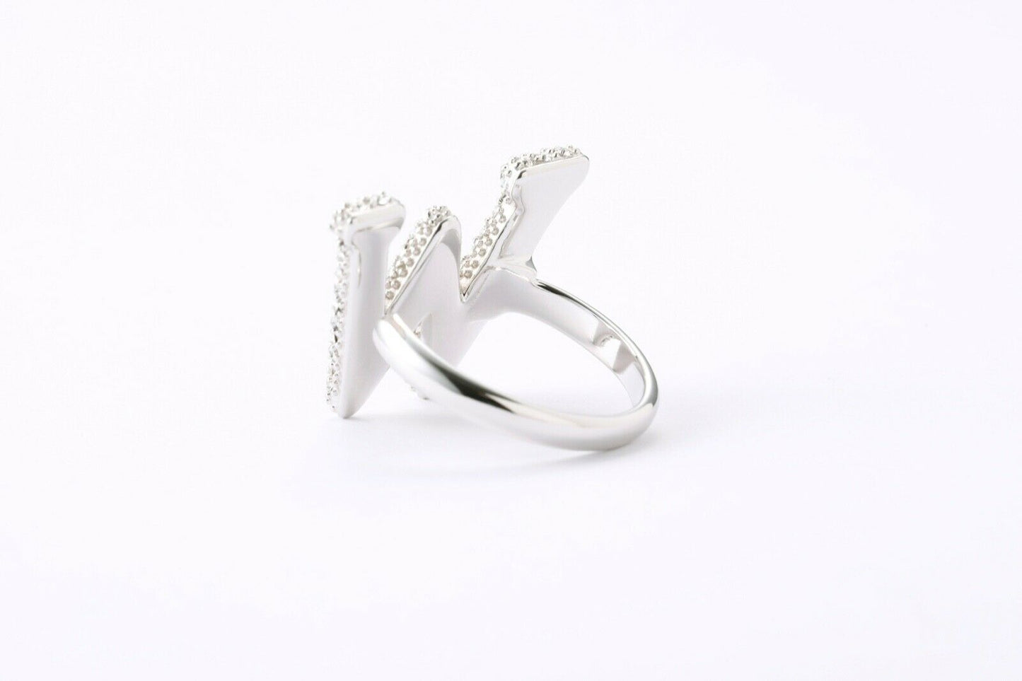 Alphabet Ring Initial W Swarovski Crystals Free Size Sterling Silver 925 Rhodium Plated