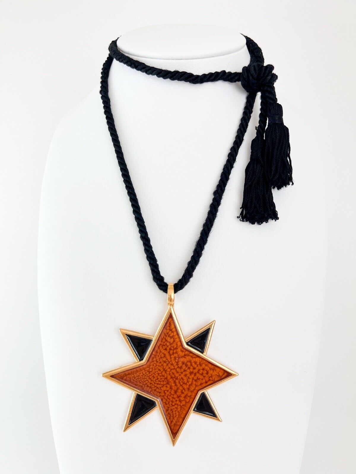 YSL Jewelry Yves Saint Laurent Necklace, YSL Star Pendant Necklace, Y2k Black Cord Necklace, Vintage Jewelry gold, Jewelry necklace