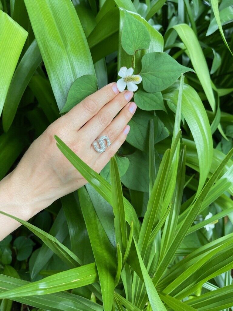 Alphabet Ring Initial S CZ Diamond (Cubic Zirconia) Free Size Sterling Silver 925 Rhodium Plated