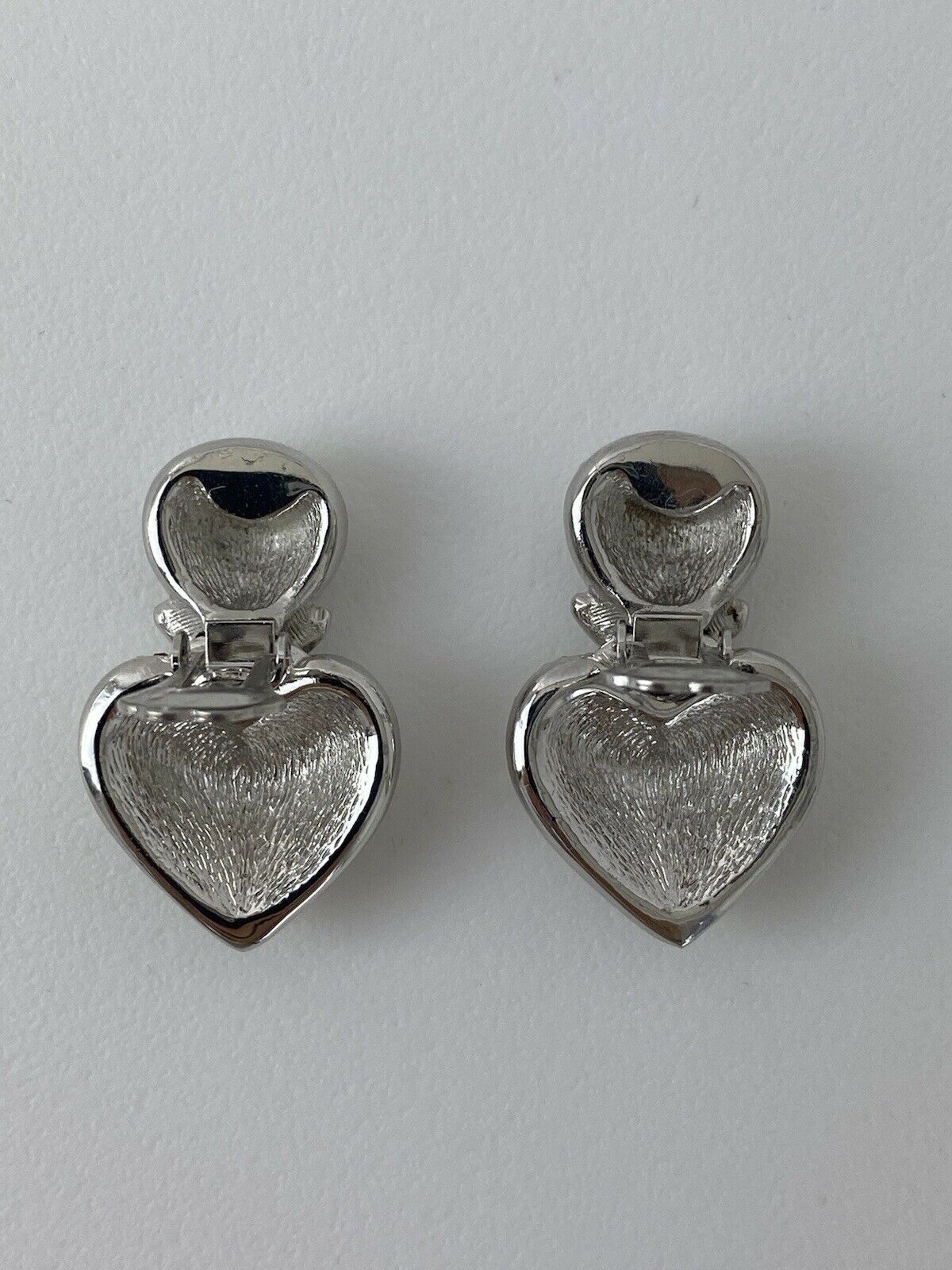 Christian Dior Boutique Vintage Silver Tone Heart Drop Earrings Rhinestones