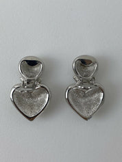 Christian Dior Boutique Vintage Silver Tone Heart Drop Earrings Rhinestones