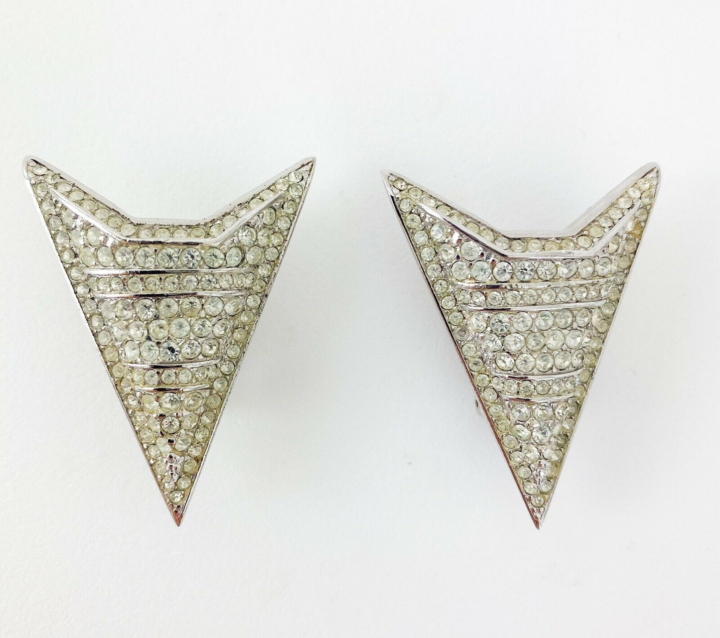 Christian Dior Germany Vintage Silver Tone Arrow Earrings Crystal Rhinestones