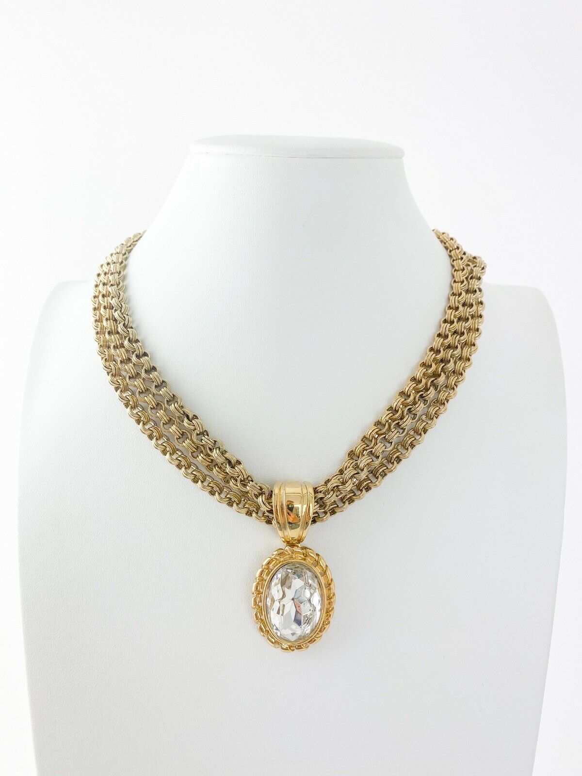 Givenchy Gold Tone Massive Rhinestone Multi-Strands Chain Necklace Vintage