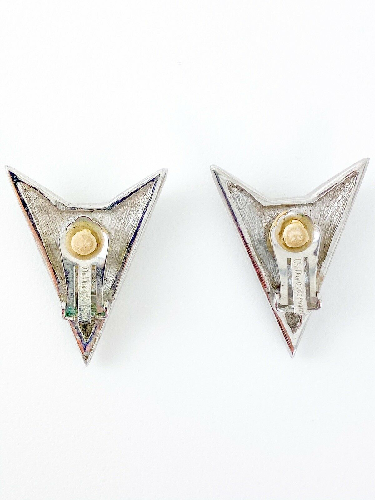 Christian Dior Germany Vintage Silver Tone Arrow Earrings Crystal Rhinestones