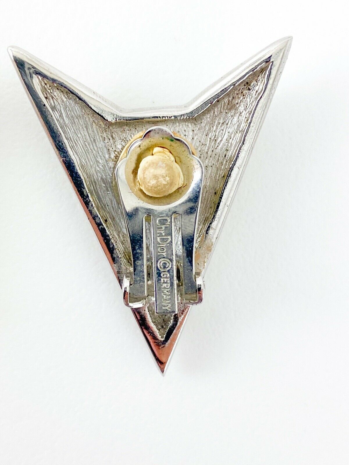 Christian Dior Germany Vintage Silver Tone Arrow Earrings Crystal Rhinestones