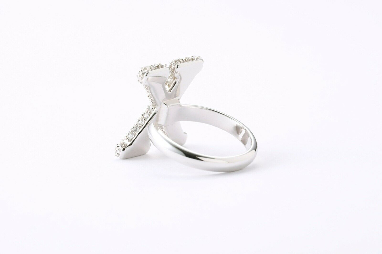 Alphabet Ring Initial  X Swarovski Crystals Free Size Sterling Silver 925 Rhodium Plated