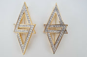 NINA RICCI Beautiful Ice Rhinestones Double Triangle Gold Tone Brooch Pin Vintage