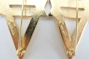 NINA RICCI Beautiful Ice Rhinestones Double Triangle Gold Tone Brooch Pin Vintage