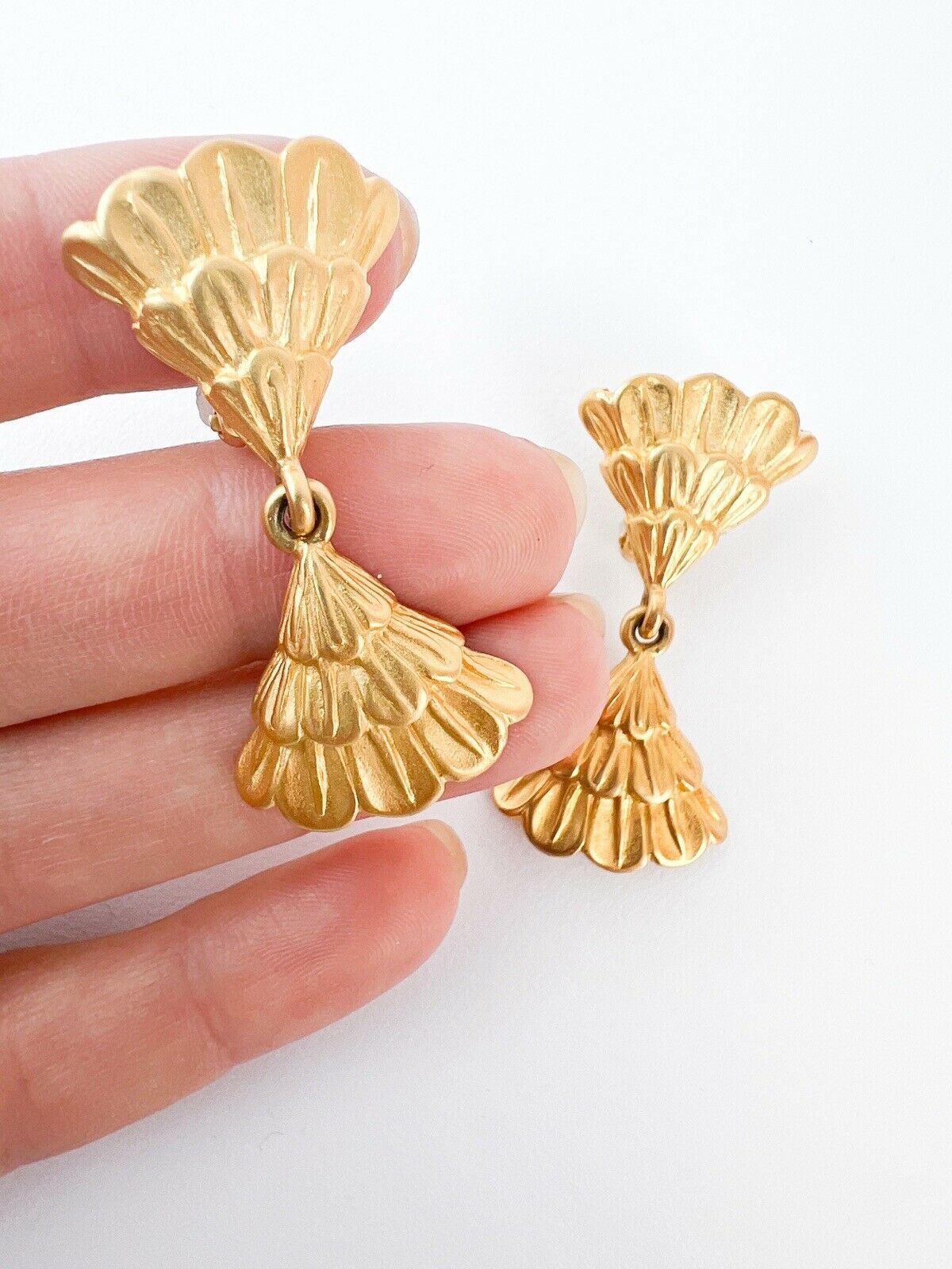 Karl Lagerfeld Vintage Clip-On Earrings Gold Tone Fan Logo