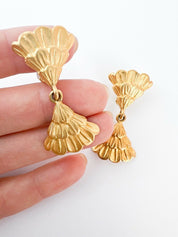 Karl Lagerfeld Vintage Clip-On Earrings Gold Tone Fan Logo