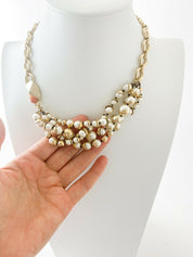 【SOLD OUT】Christian Dior Mise en Dior Vintage Gold Tone Multi-Strand Choker Necklace Faux Pearl