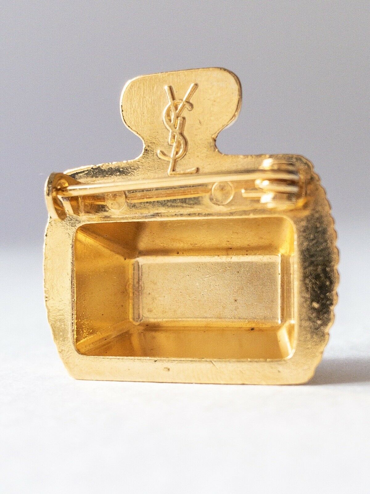 YSL Yves Saint Laurent Perfume Bottle Gold Tone Brooch Pin Vintage