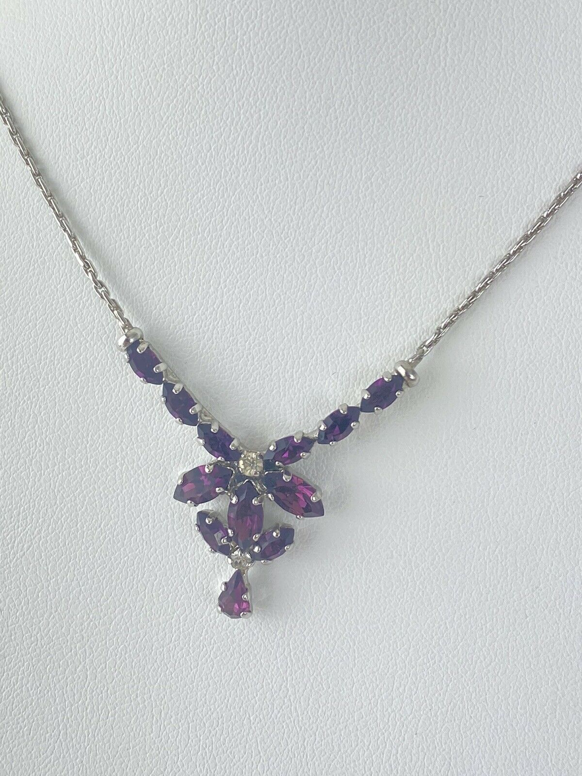 Christian Dior Germany Vintage Silver Tone Choker Necklace Rhinestone Purple