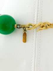 YSL Yves Saint Laurent Vintage Gold Tone Link Necklace Emerald Green Black