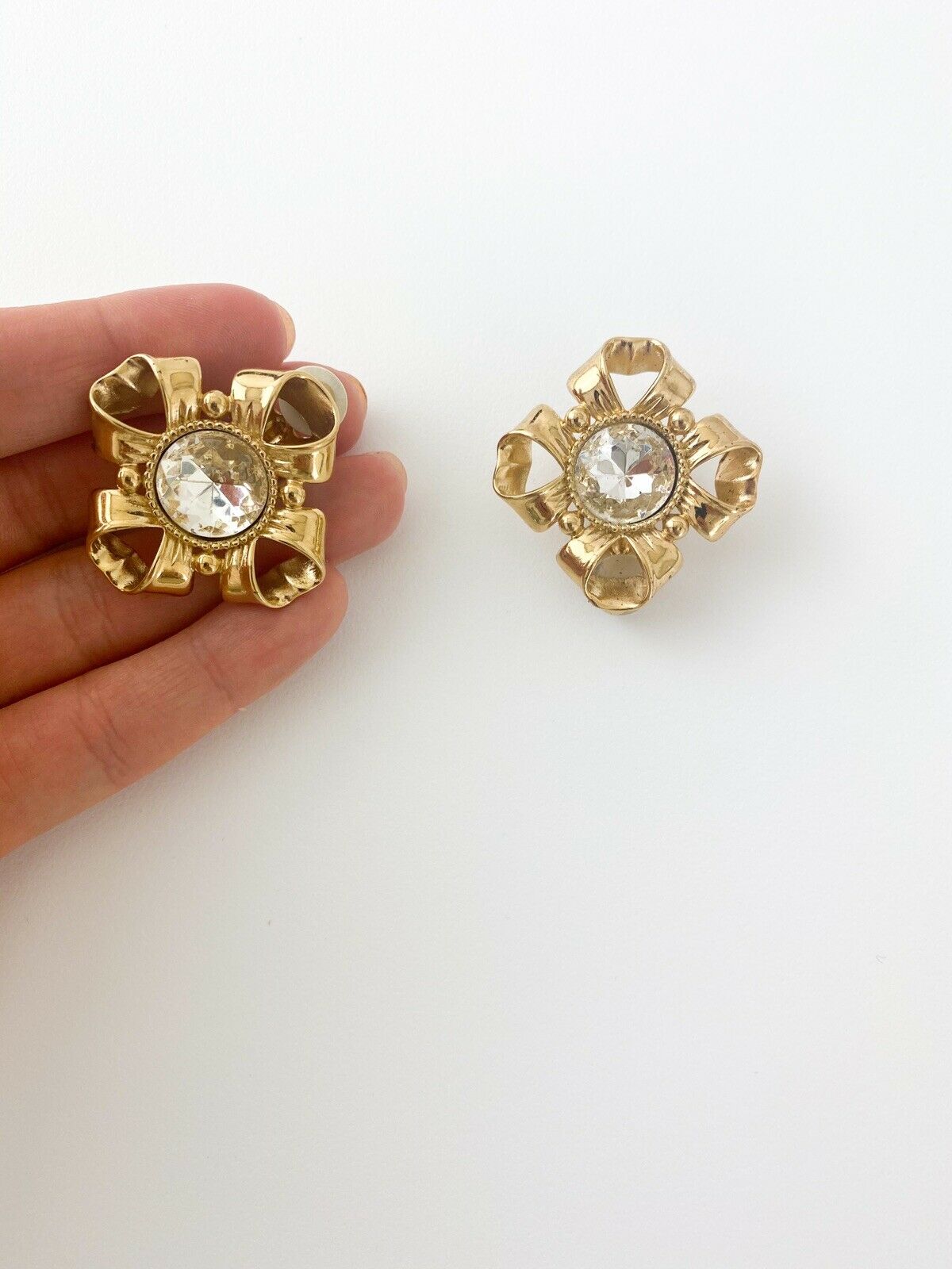 Givenchy Paris New York Vintage Gold Tone Earrings Crystal Rhinestone