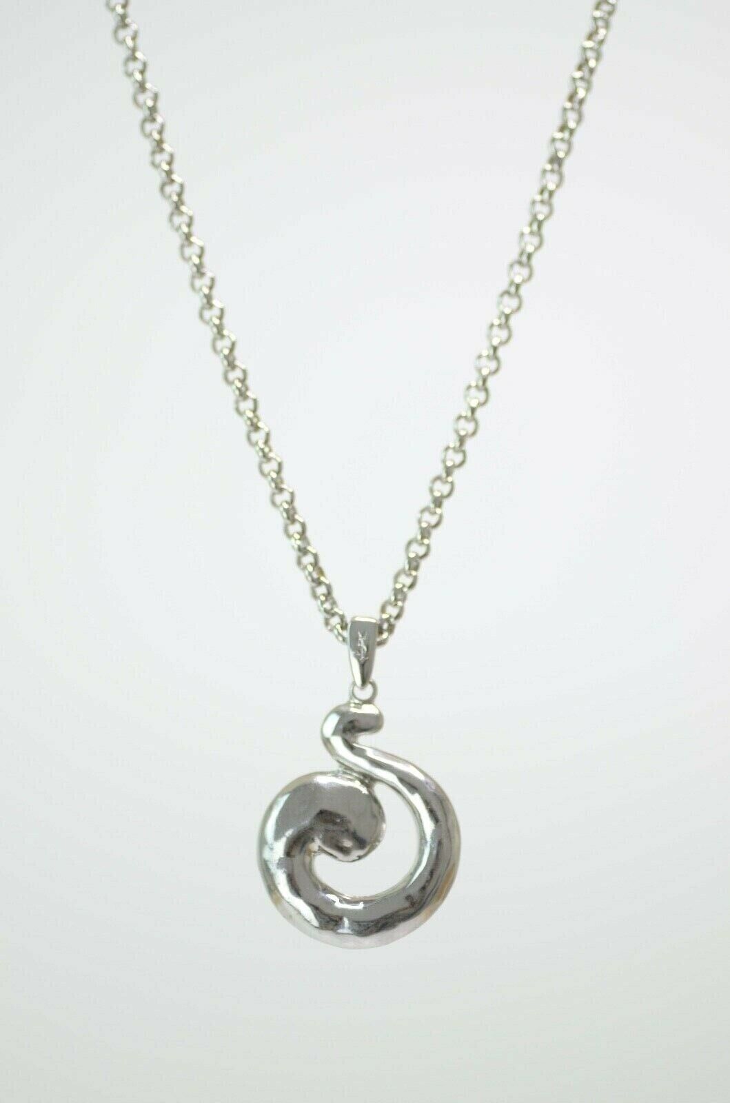 【SOLD OUT】YSL Yves Saint Laurent Silver Tone Coiled Spiral Pendant Vintage Long Necklace
