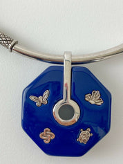 Givenchy 1976 Silver Tone Choker Necklace Epoxy Hexagon Butterfly Turtle Extremely Rare