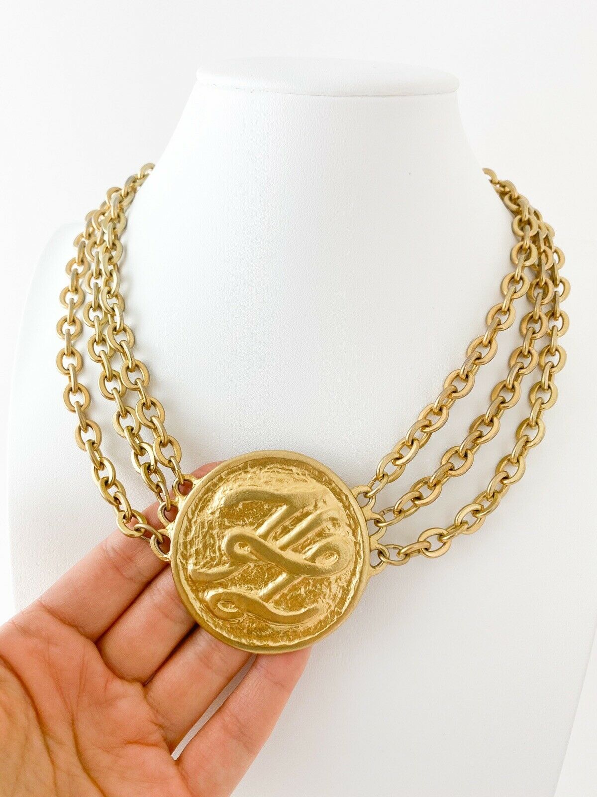 【SOLD OUT】Karl Lagerfeld Vintage Gold Tone 3 Row Chain Necklace Extra Large
