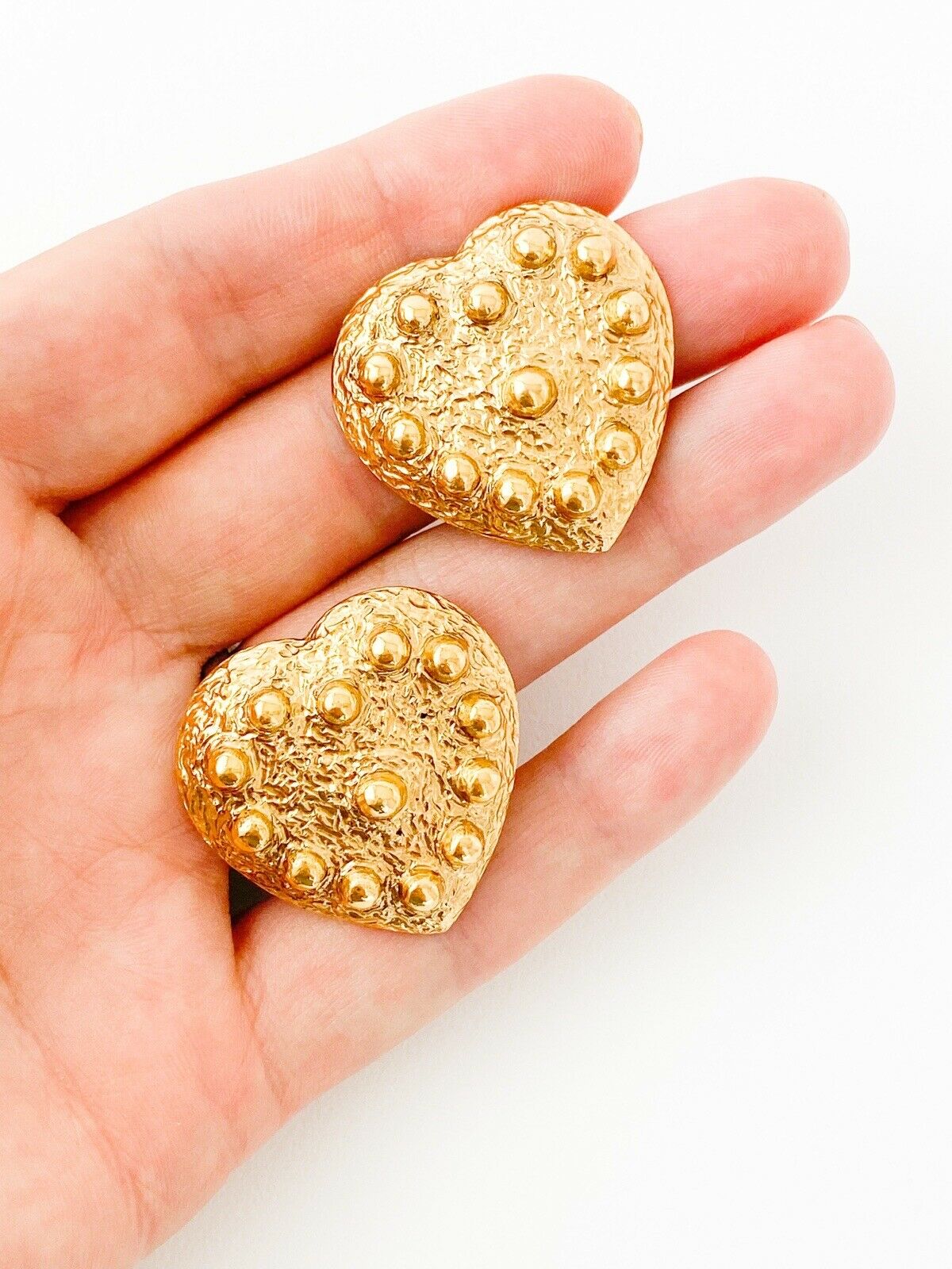 YSL Yves Saint Laurent Vintage Matte Gold Tone Heart Earrings