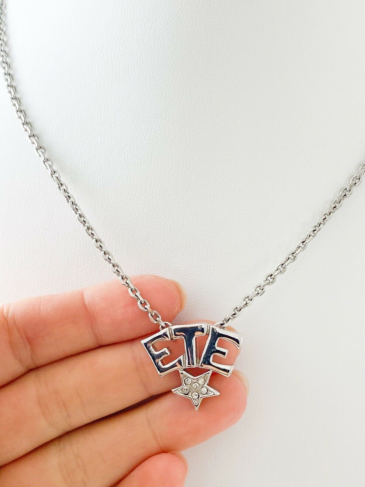 【SOLD OUT】YSL Yves Saint Laurent Vintage Silver Tone Star ETE Necklace Rhinestone