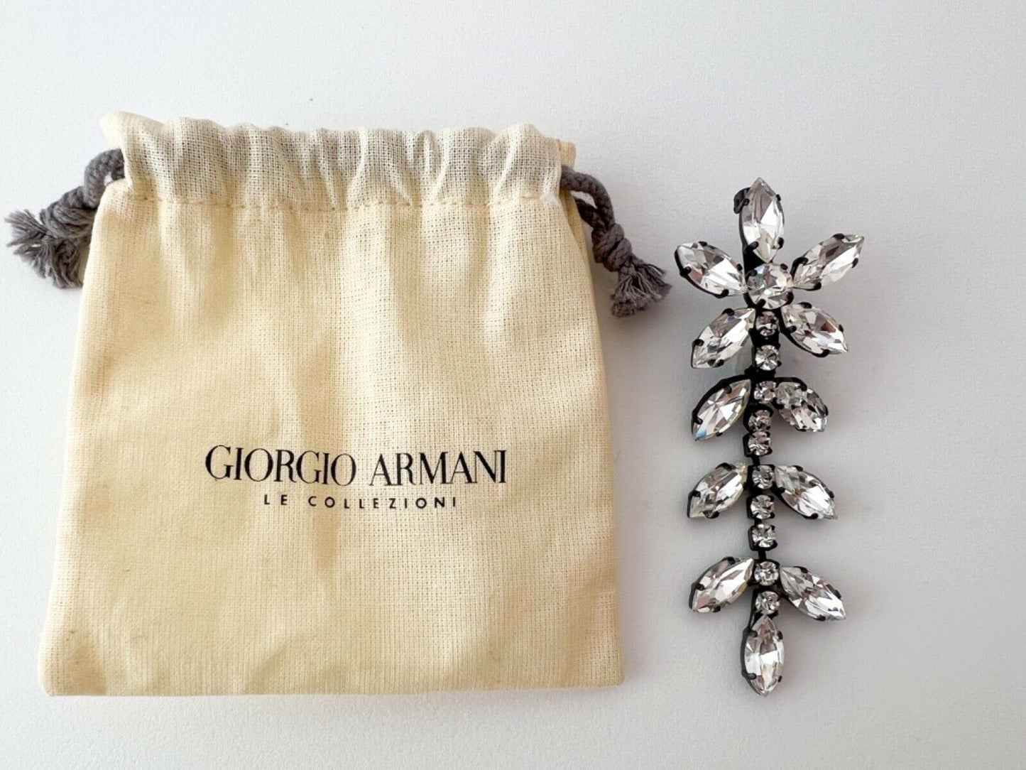GIORGIO ARMANI Vintage Dangling Brooch Pin Floral Rhinestones Large