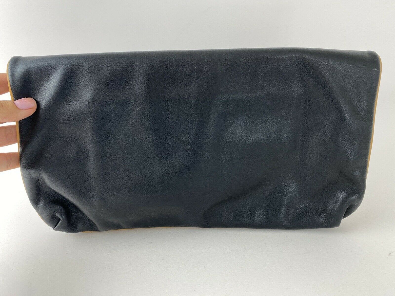CELINE Vintage Leather Clutch Bag Logo Made in Italy Black Brown