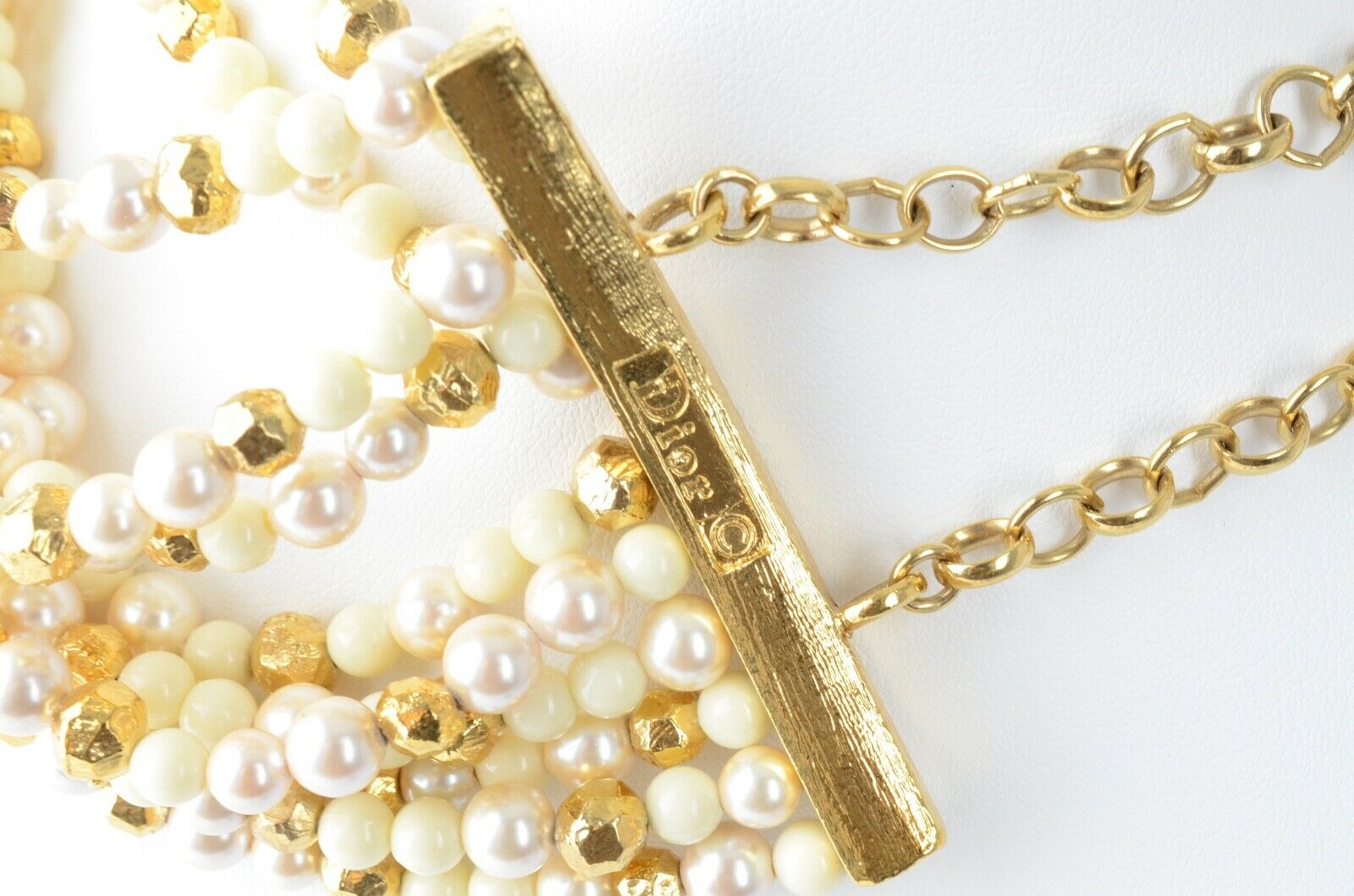 Christian Dior  poison necklace Gold Tone Bead Faux Pearl 11 Strand Choker Necklace Vintage John Galliano