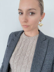 Moschino Vintage Star Saturn Planet Dangle Earrings Gold Tone Logo