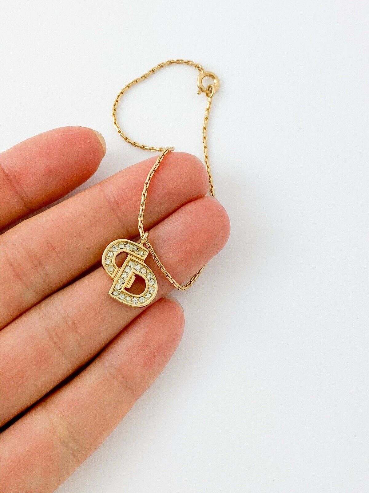 Christian Dior Vintage Gold Tone CD Logo Bracelet Rhinestones