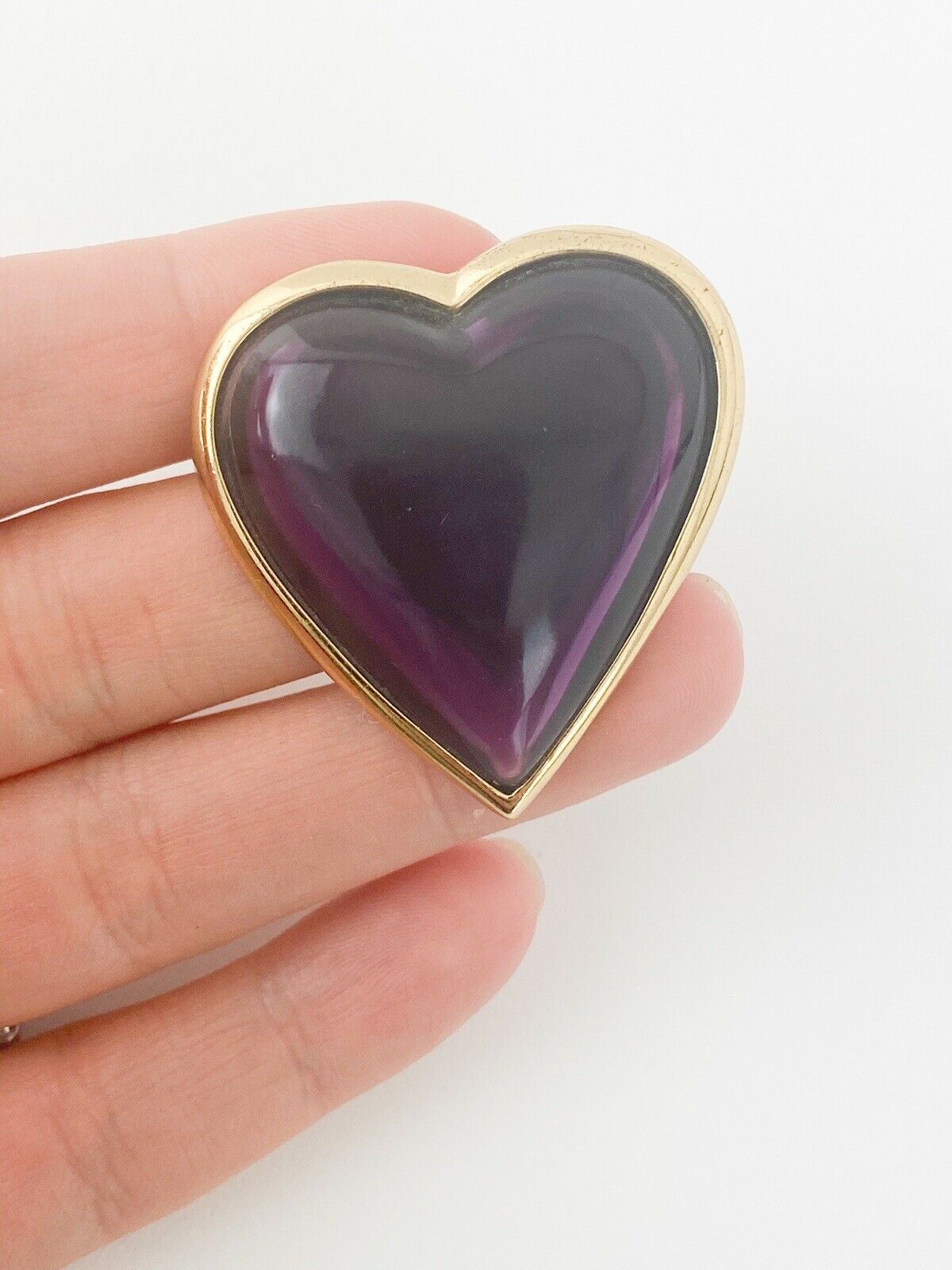 YSL Yves Saint Laurent Vintage Heart Brooch Pin Purple