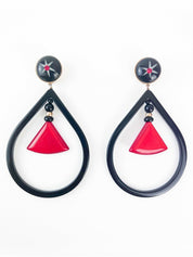 【SOLD OUT】Giorgio Armani Vintage Gold Tone Massive Dangle Hoop Earrings Black Red