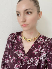 Avon Vintage Gold Tone Chain Necklace Multi-color Cabochon Charm