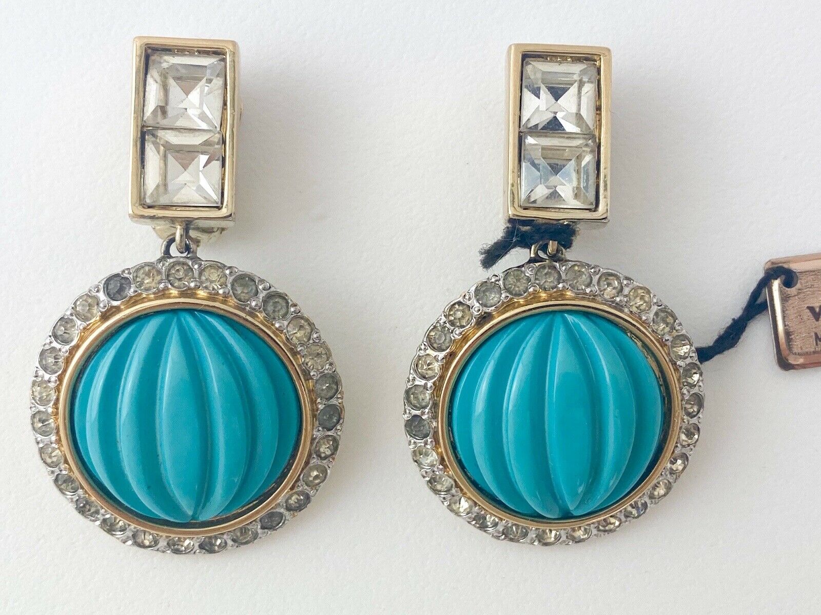 【SOLD OUT】Valentino Vintage Gold Tone Dangle Earrings Turquoise Blue Made in Italy